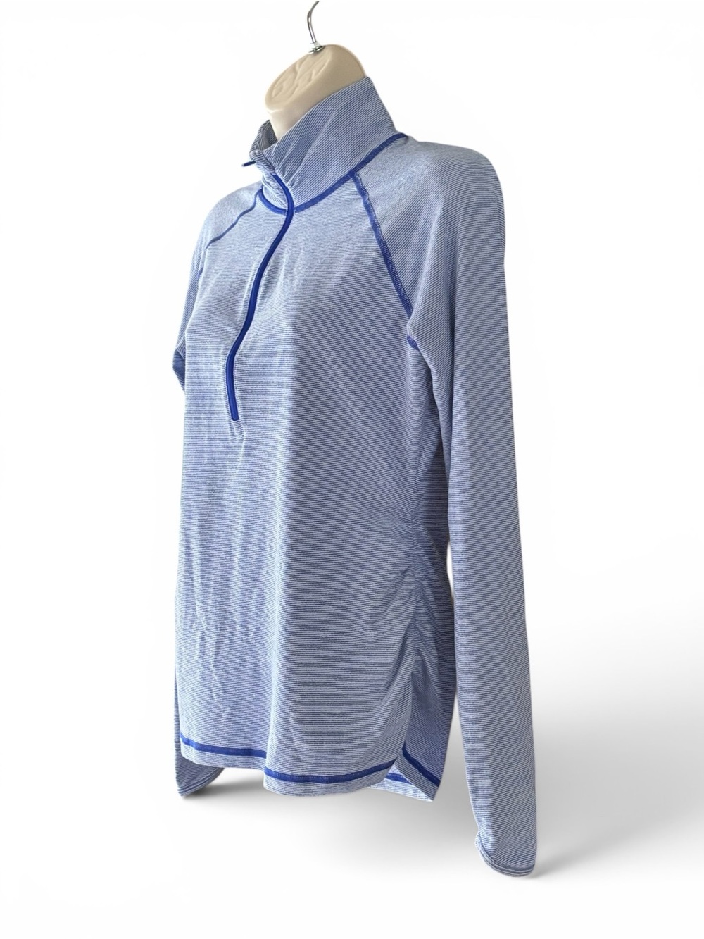 Lucy Half Zip Athletic Ruched Sides Mock Neck Running Yoga Pin Stripe Top Size M